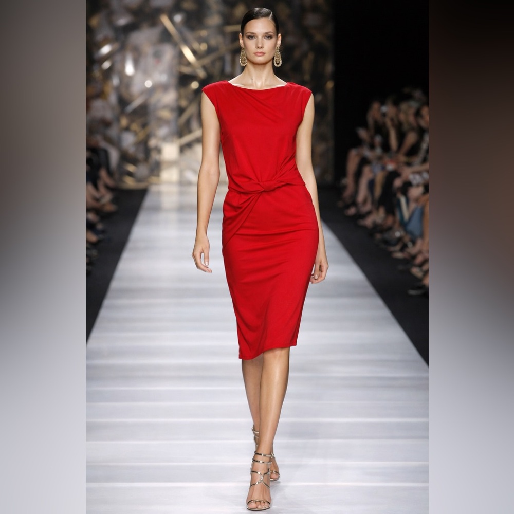 Halston Heritage Vibrant Red Midi Dress β Twist Detail | XS